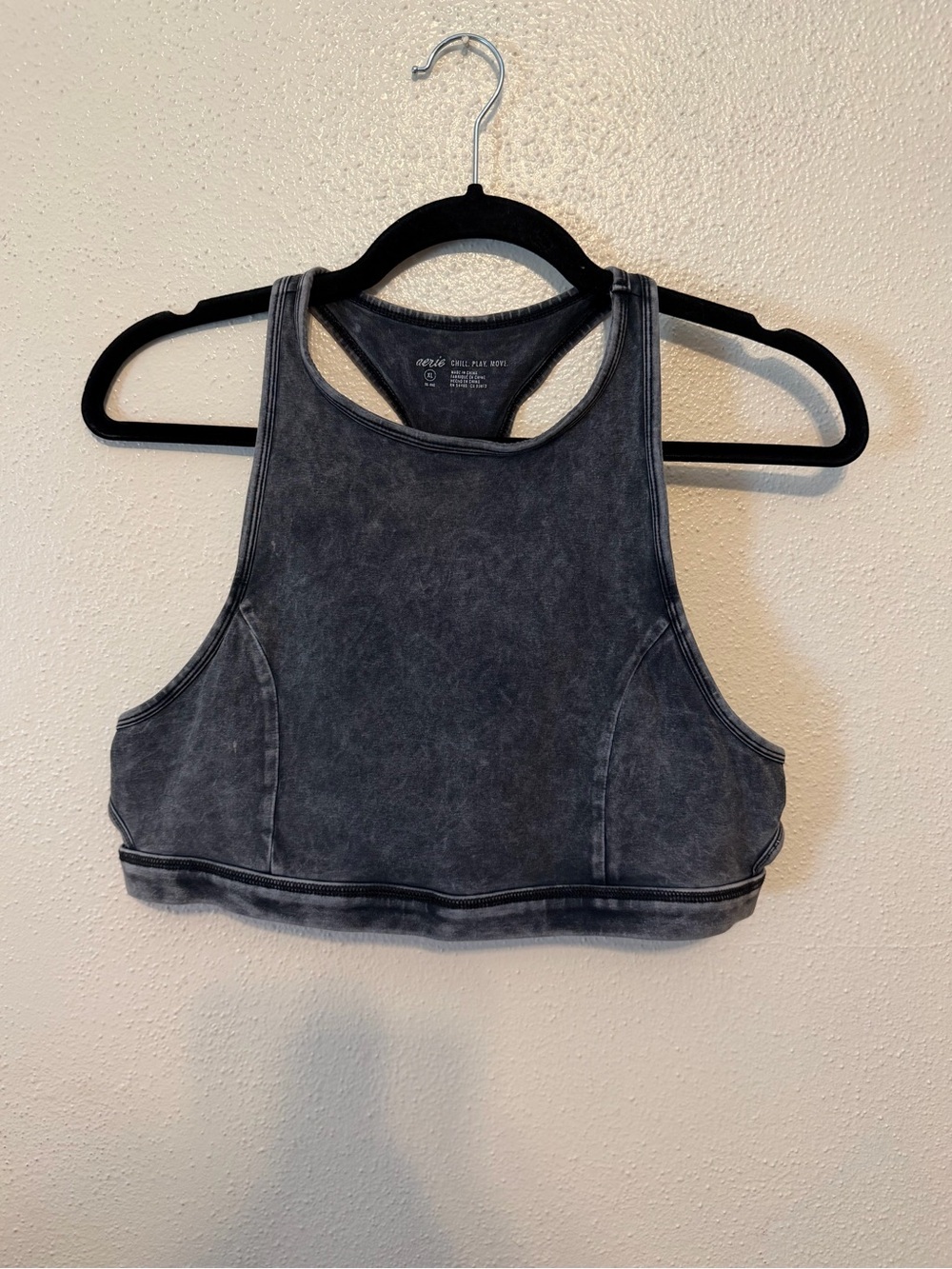Aerie Washed Charcoal High-Neck Cropped Tank-Size XL